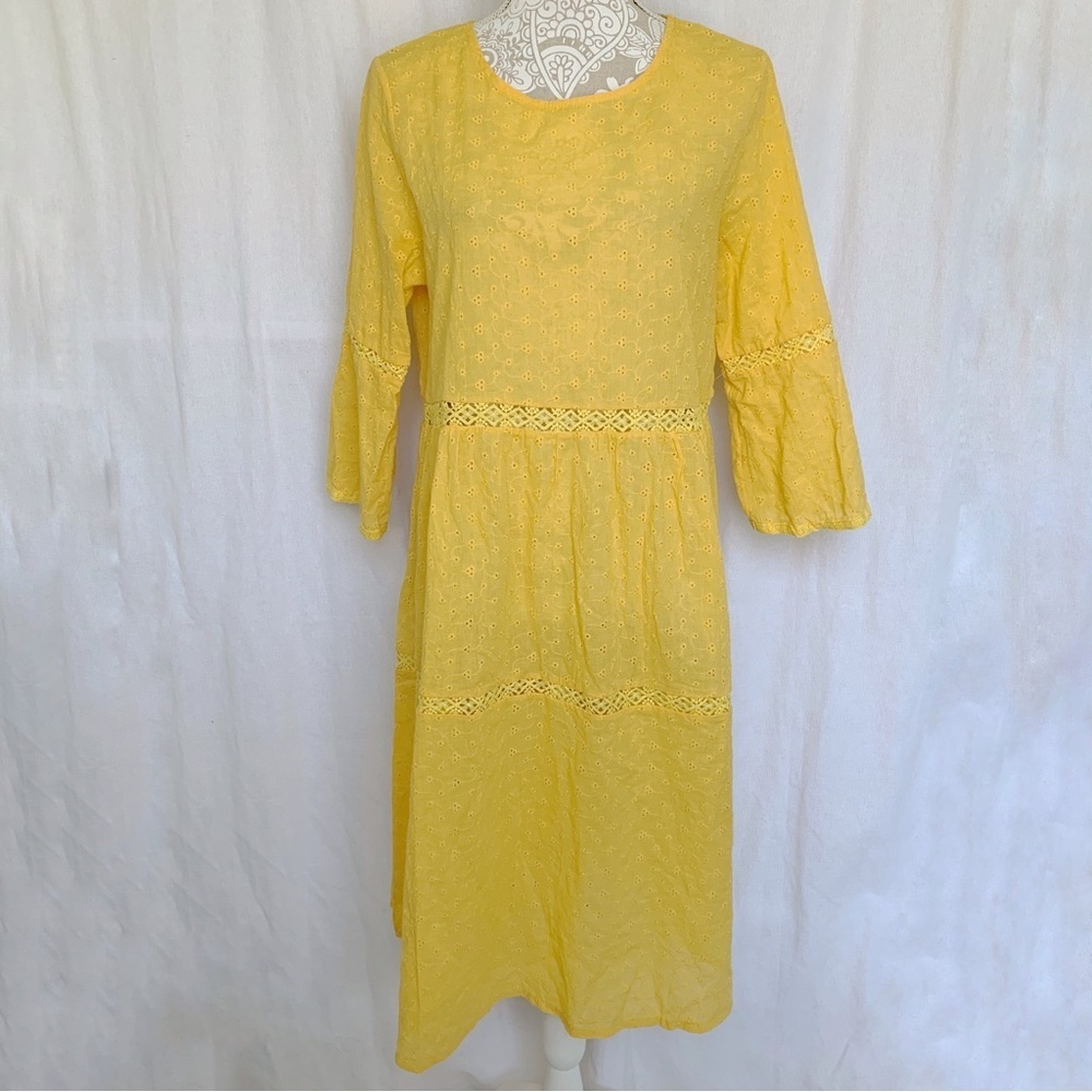 Misslook // yellow embroidered long sleeves maxi dress size small